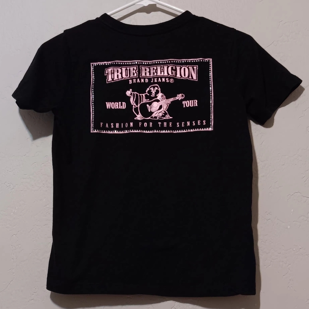 True Religion Black T-Shirt Girls And Boy Short Sleeve Sz L(10-11) Age